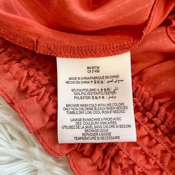 BCbgeneration Womens Top Small Orange Ruffle Neck Sheer Boho Beach Coastal 15183 - Picture 4 of 8